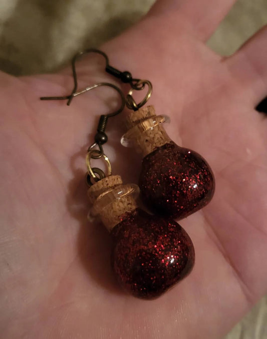 Crimson Glitter Potion Earrings