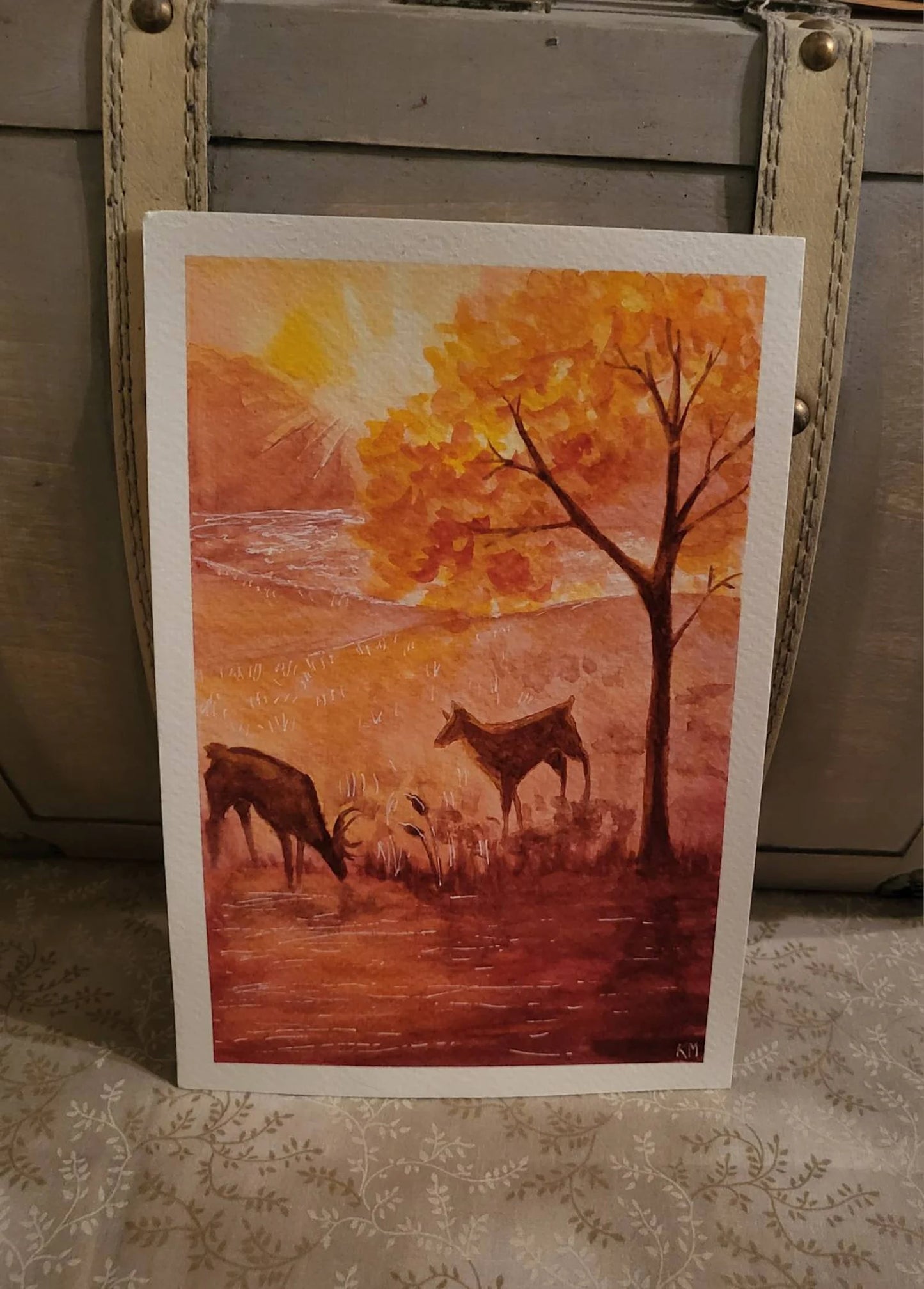 Autumn Light watercolor silver frame