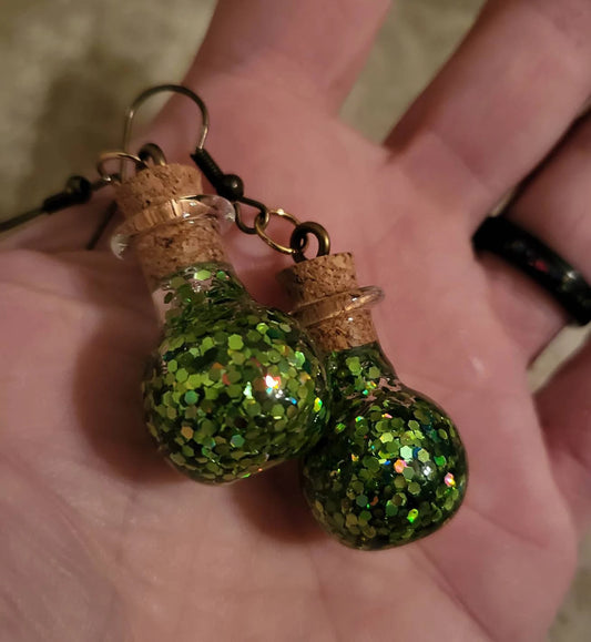 Green Glitter Potion Earrings