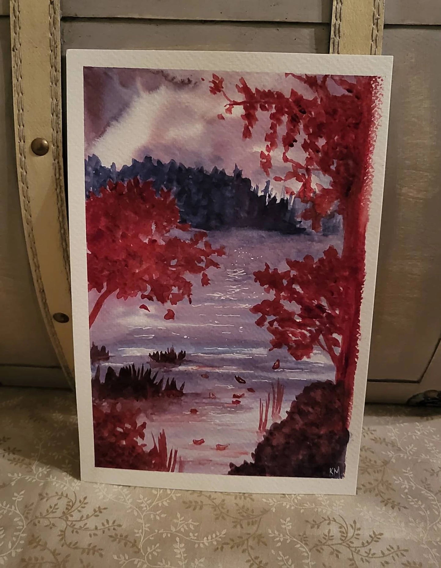 Crimson Dream framed watercolor painting