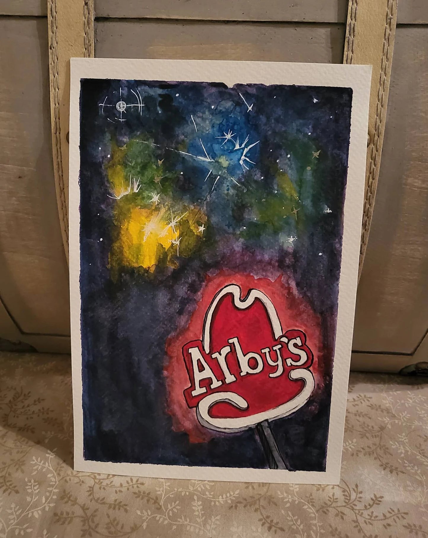 Lights Over the Arby's Framed Watercolor