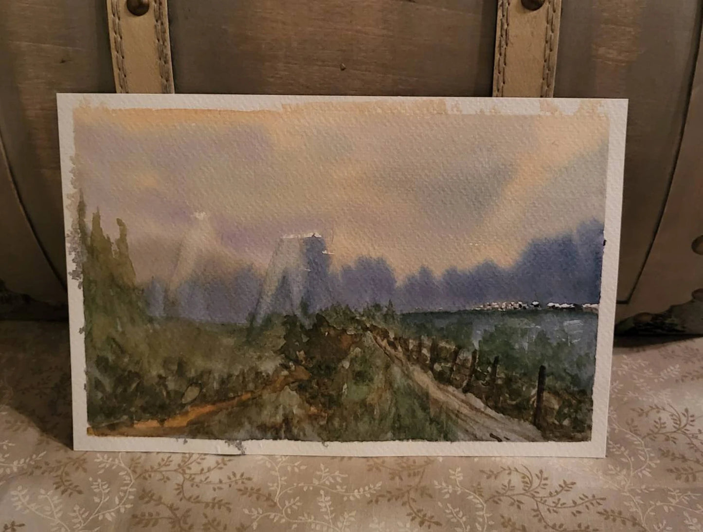 Sunbeams framed original watercolor silver